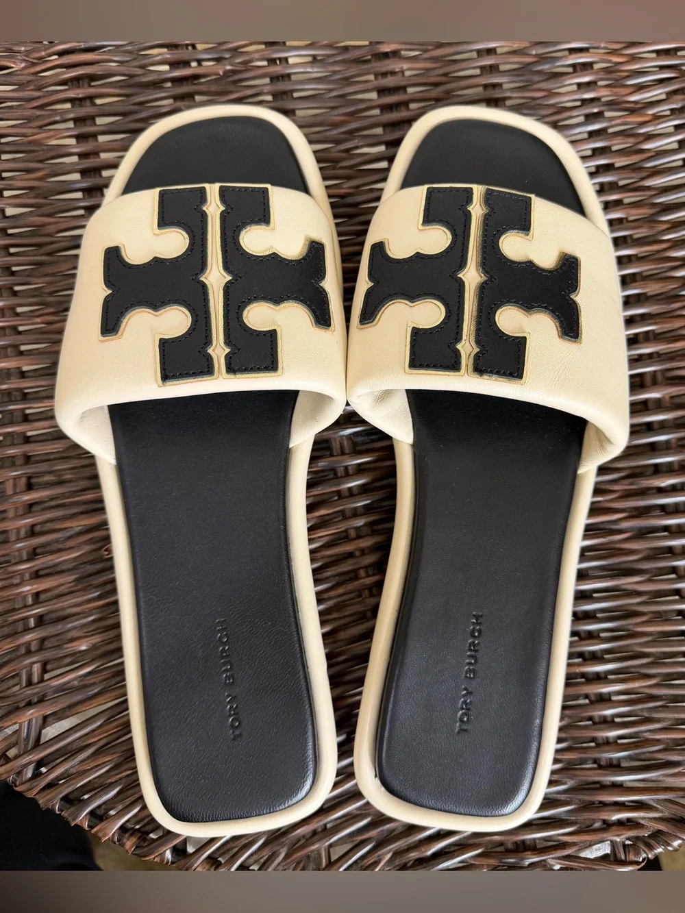Tory Burch Ines Leather Logo Slide Sandals Size 9 New